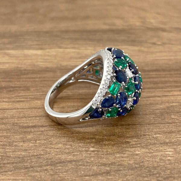 Diamond, sapphire, and emerald ring.