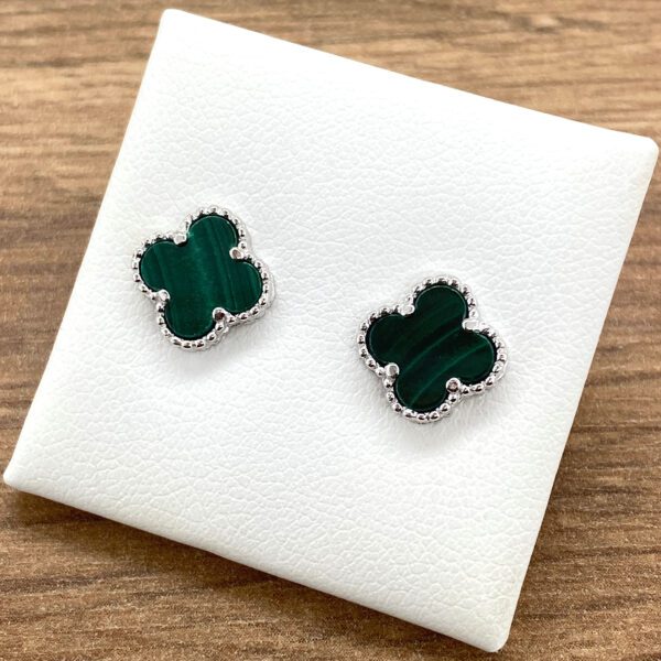 Green malachite clover stud earrings.