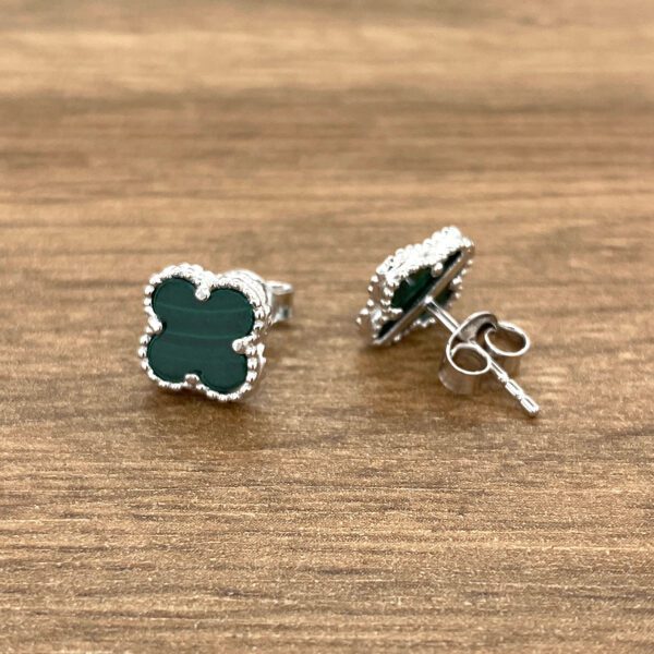 Pair of green malachite clover earrings.