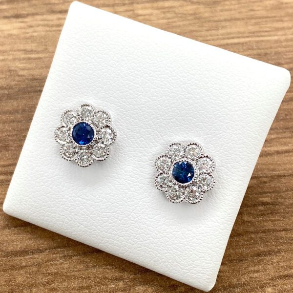 Sapphire and diamond floral earrings.