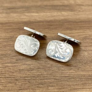 Silver Scroll Engraved Cushion Shaped Cufflinks