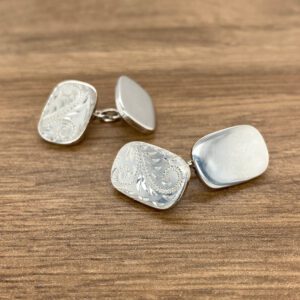 Silver Scroll Engraved Cushion Shaped Cufflinks