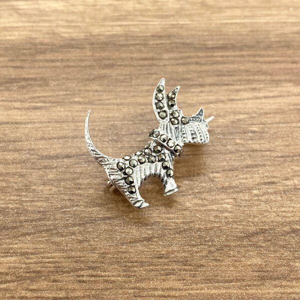 Silver marcasite Scottie dog brooch.