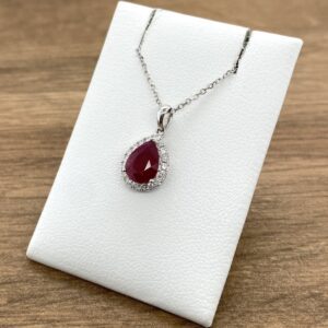 Ruby & Diamond Pear Halo Cluster Pendant, 1.44ct