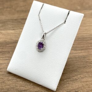 Amethyst & Diamond Oval Halo Cluster Pendant