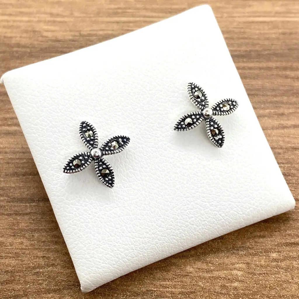 Sterling silver marcasite flower earrings.