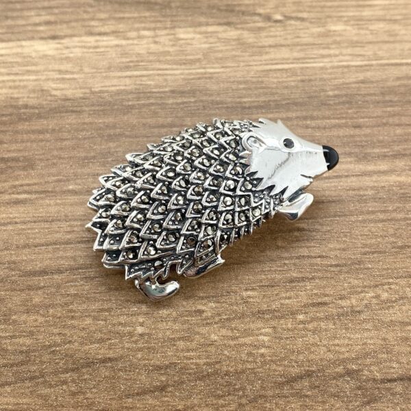 Silver hedgehog brooch with marcasite.