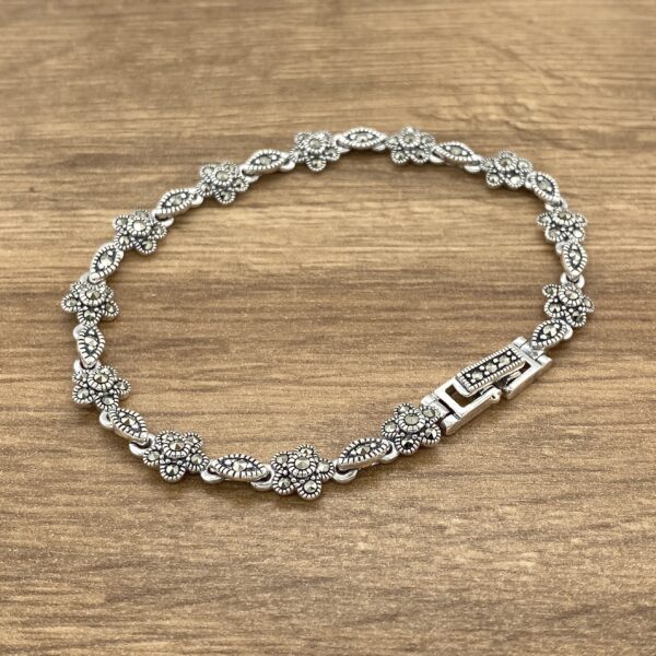 Silver marcasite floral bracelet.