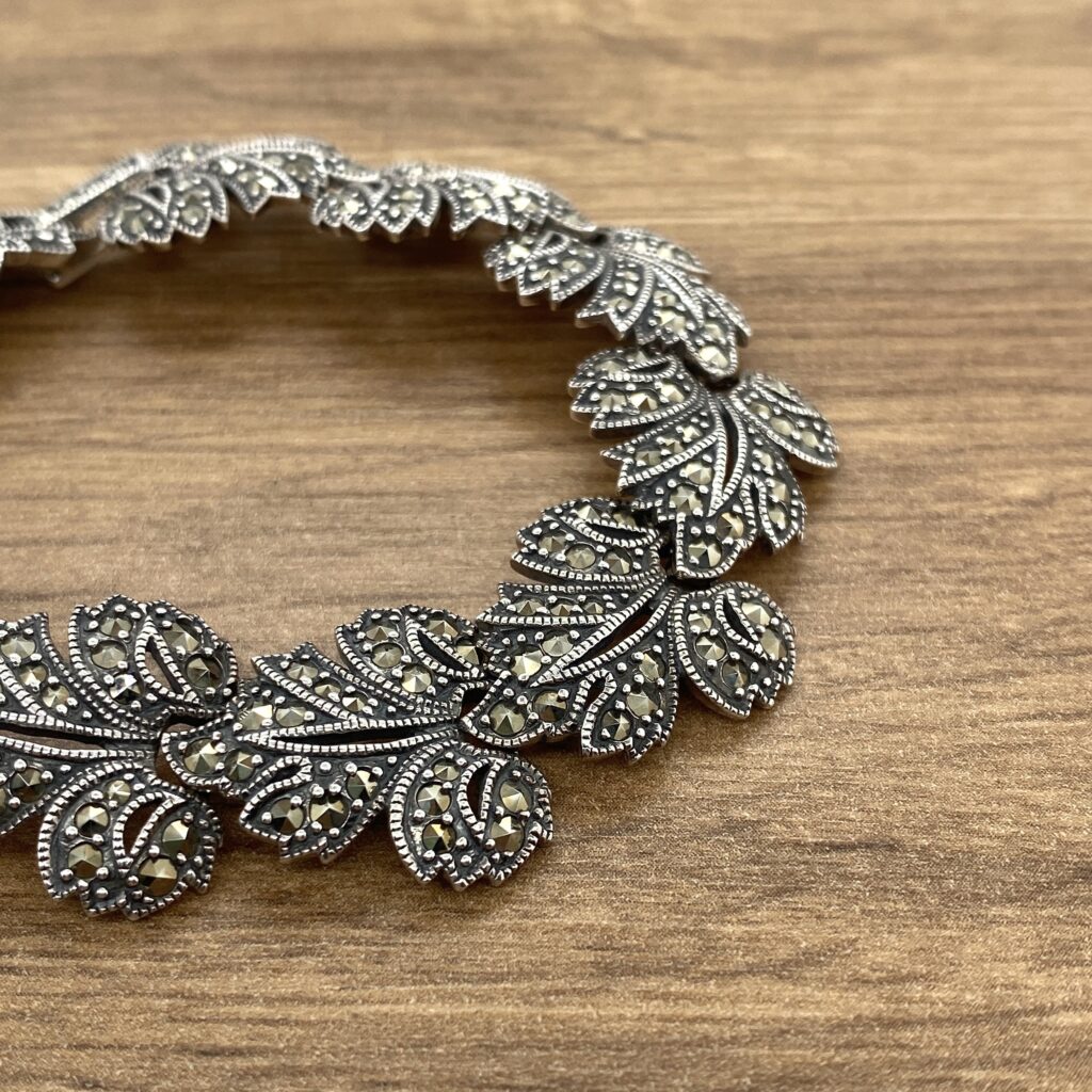 Sterling silver marcasite leaf bracelet.