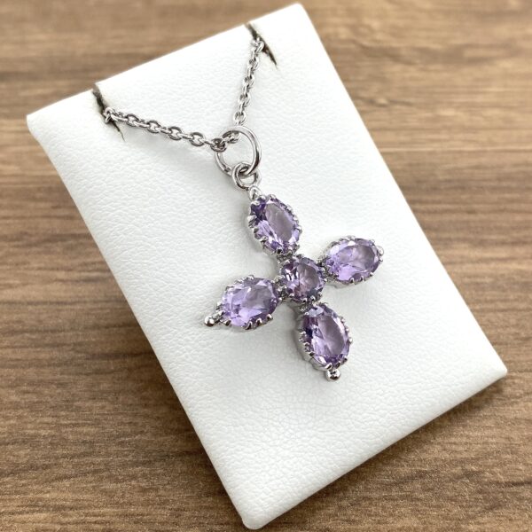 Amethyst cross pendant necklace.