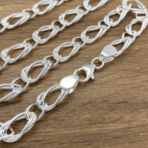 Silver chain necklace, double link.