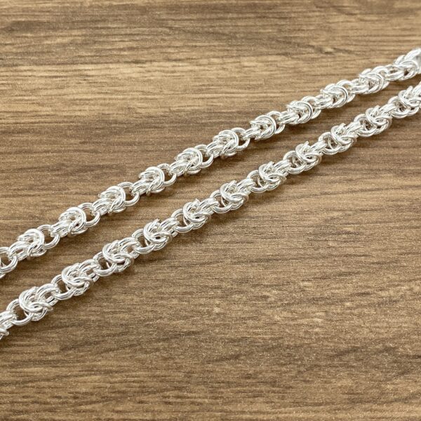 Silver Byzantine chain necklace pair.