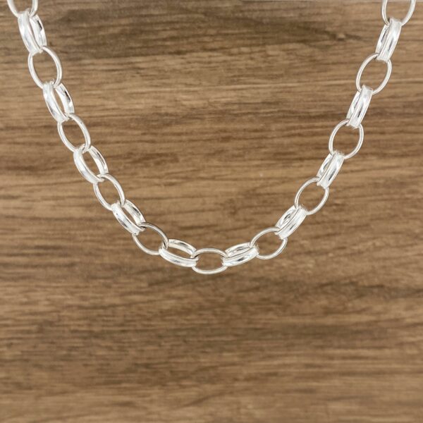 Silver oval link chain necklace.