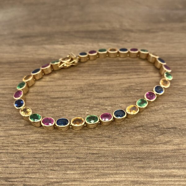 Multicolour Sapphire Collet Set Bracelet - Image 8