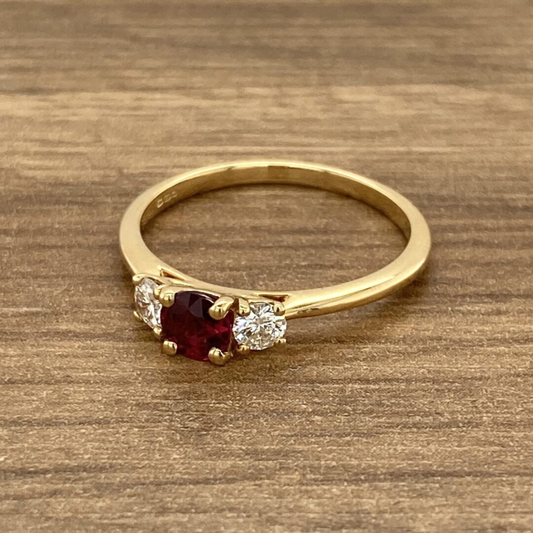 Ruby & Diamond Three Stone Ring, 0.60ct